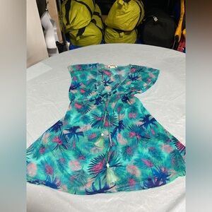 Tropical Teal Tie-Front Beach Cover-Up